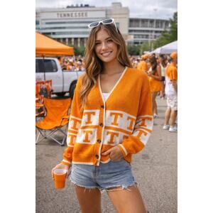 Vintage Tennessee Volunteers Cardigan Y2K Joe College Sports Orange Sweater M